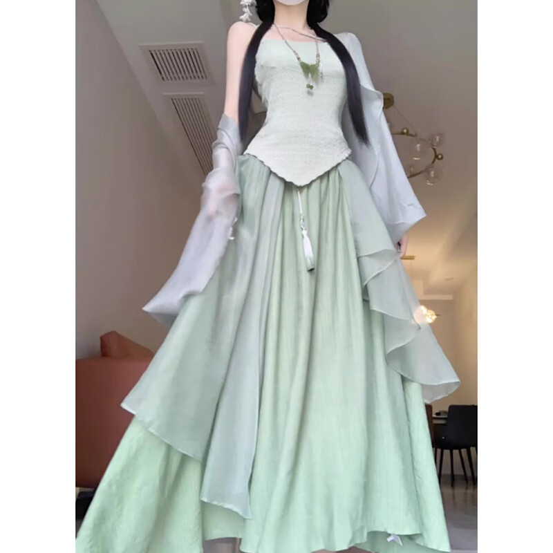 bicify汉服女成人胖妹妹夏季新中式国风改良版连衣裙修身不规则上衣
