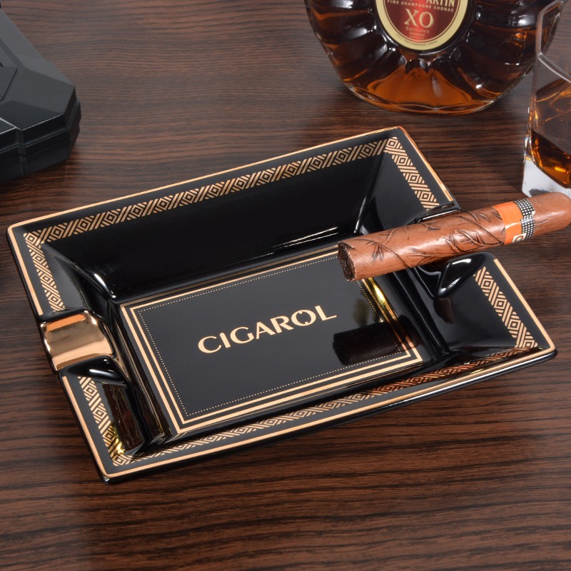 爱茄客（CIGAROL） 雪茄专用烟灰缸 大容量陶瓷烟灰缸 黑色