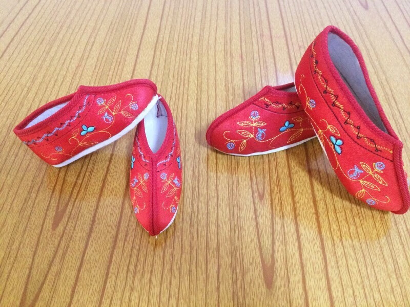 若彩三寸金莲小脚鞋戏剧用品菩萨娘娘鞋还愿鞋绣花鞋 红色 小款14厘米