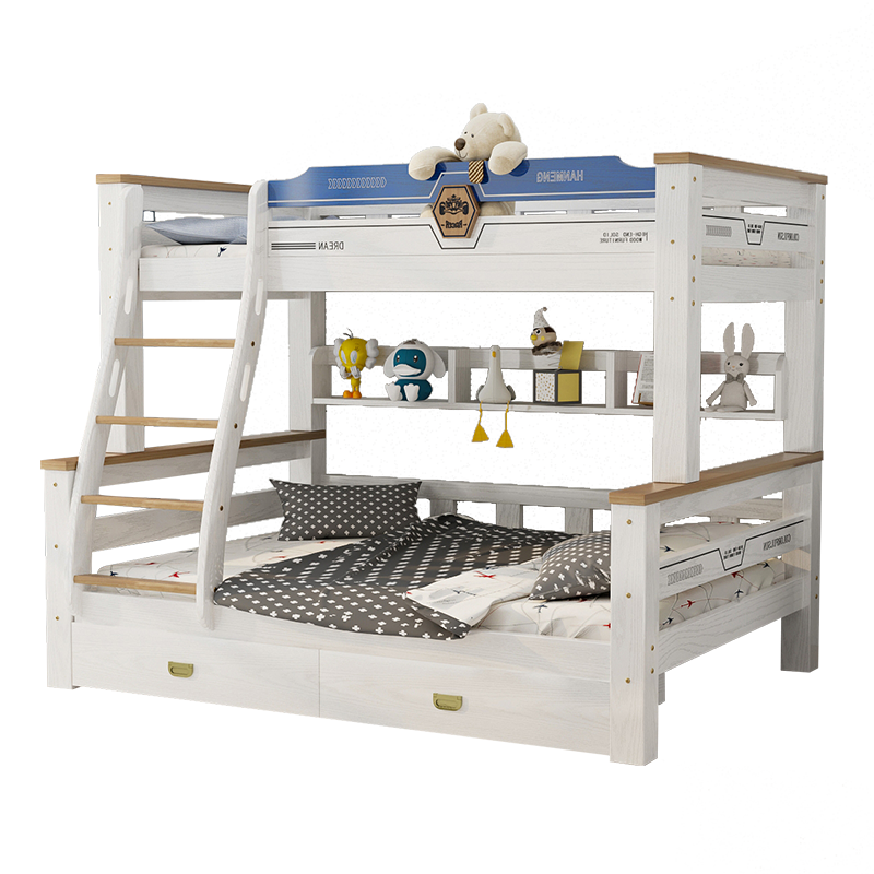 状元榜 包安装橡胶木儿童床上下床高低床双人床实木子母床上下铺女孩床大人床 直梯款 上铺宽90下铺宽120