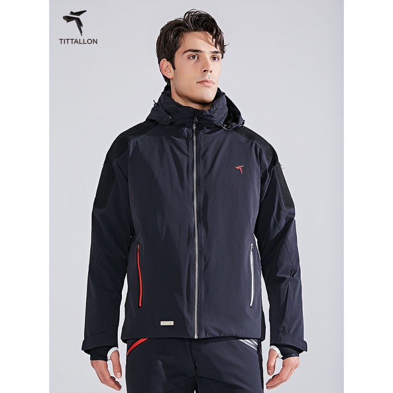 体拓（TITTALLON）【P系列】专业高端双板滑雪服男 户外防风防水保暖透气滑雪外套 黑色上衣 M