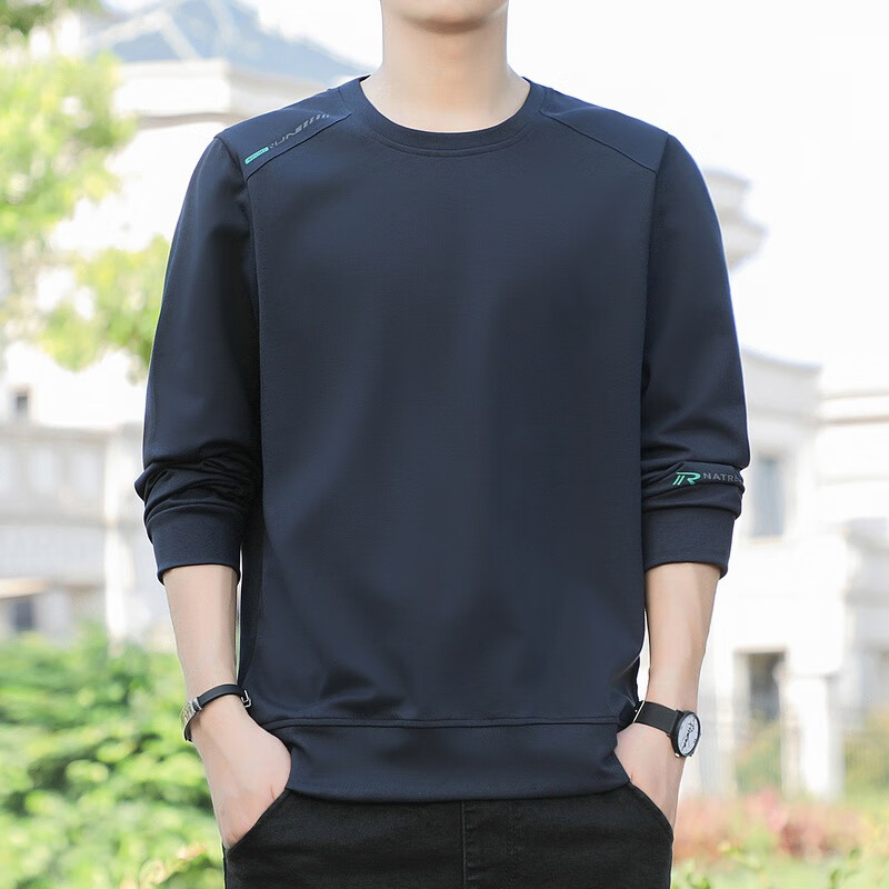 祈珏剪标款圆领长袖t恤男士春秋季时尚潮流内搭上衣服棉质卫衣加大码