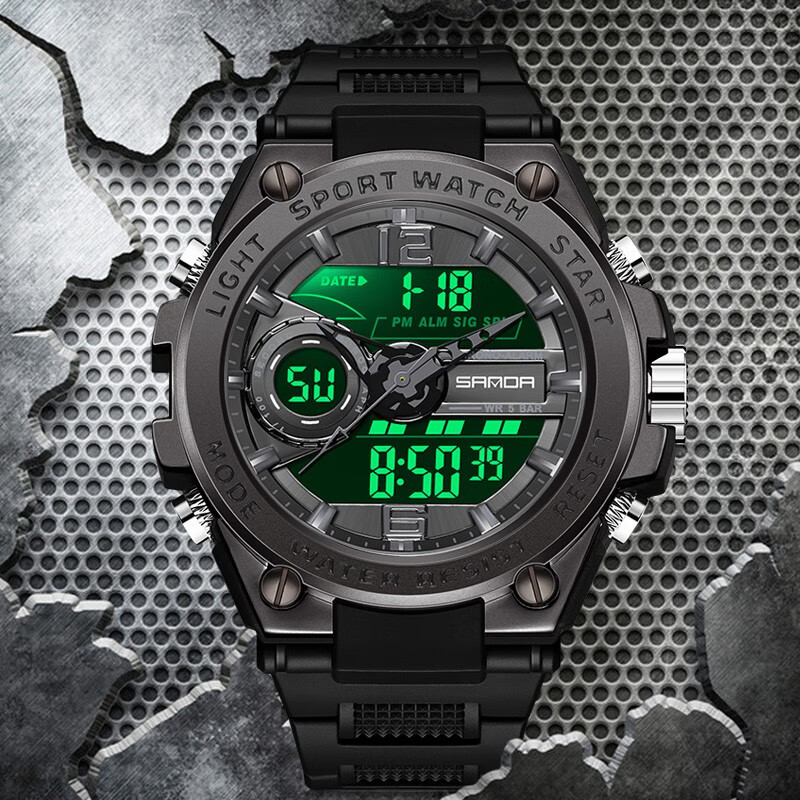 三达(sanda)多功能手表男士高级感青少年高中学生运动战术防水潮流