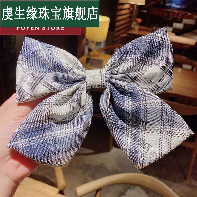jk蝴蝶结发夹发饰超大发卡后脑勺弹簧夹子网红女日系格子头饰发饰七夕
