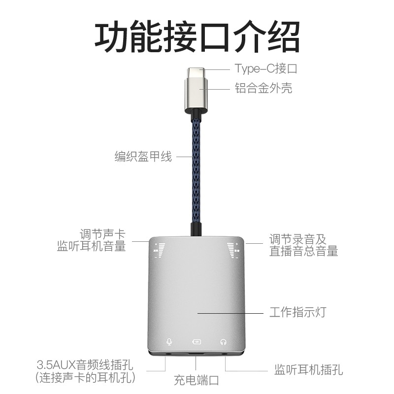 JOWOYE苹果15转接头Type-c华为安卓iPhone16手机直播转换器抖音快手内外置声卡主播1号连麦oppo荣耀小米