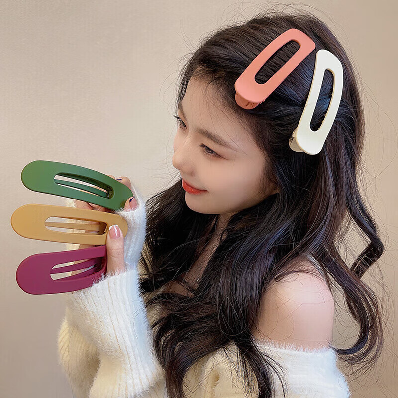 蝴蝶少女一字夹新款刘海夹大号无痕发夹后脑勺糖果色发夹鸭嘴夹侧边发卡 鸭嘴夹发夹【3个装】随机色