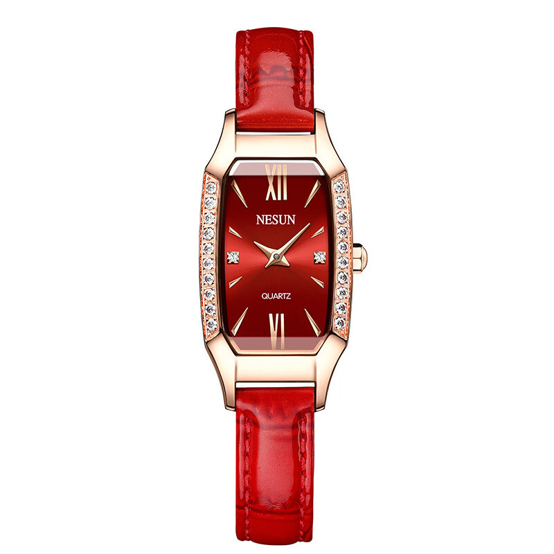 尼尚瑞士系列时尚品牌长方形手表女士小表盘皮带防水潮流坦克女表 LN8101玫红