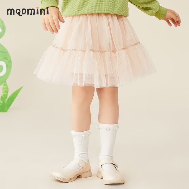 MQDMINI童装女童半身裙儿童春季裙子宝宝公主短裙中小童蓬蓬裙 百搭纱纱裙香槟色 100怎么看?