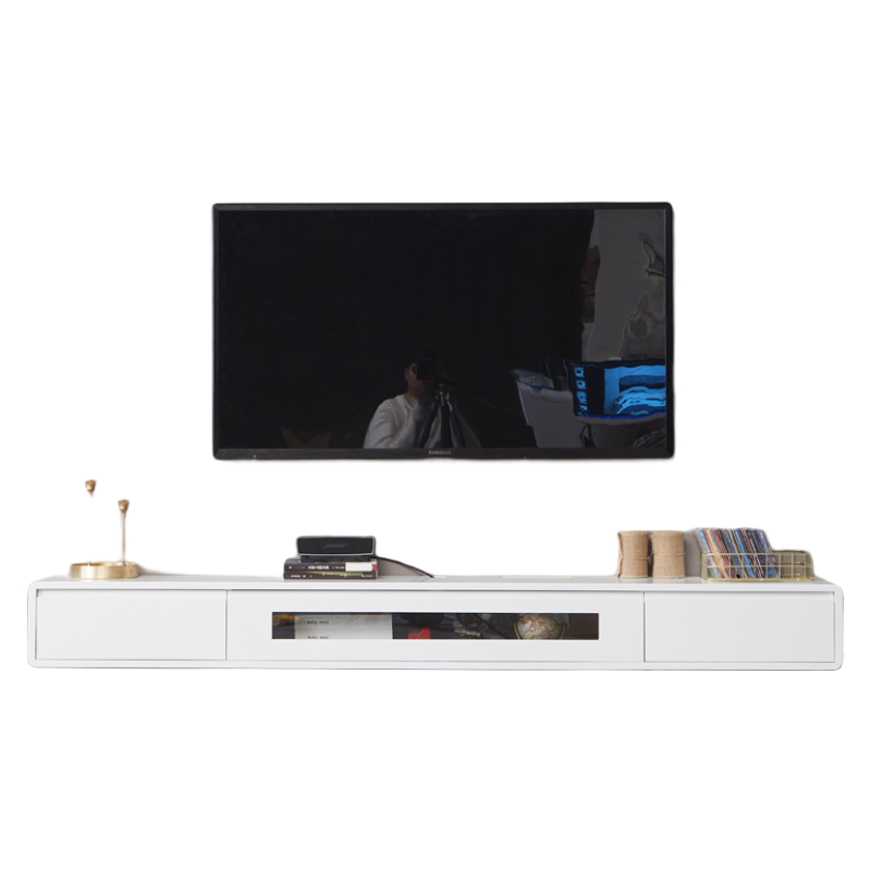 电视柜茶几组合北欧壁挂实木电视柜现代简约悬挂吊柜黑白色挂墙式 白色 1.2米