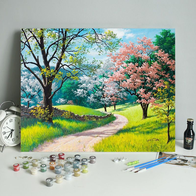 润华年数字油画diy填充春天风景装饰画 手绘涂色丙烯颜料手工填色油彩