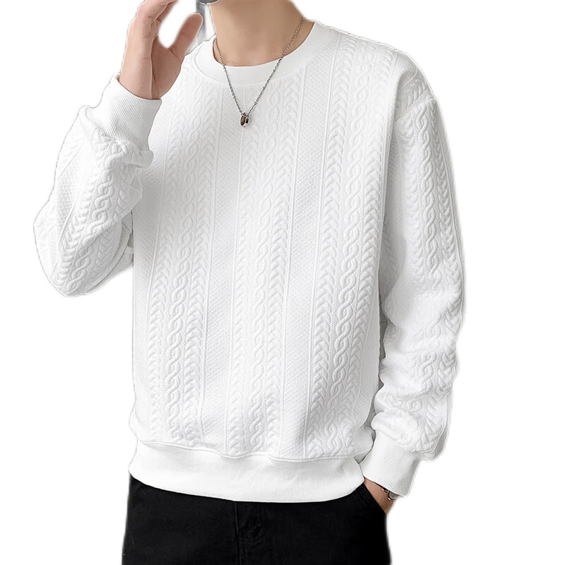顶峰保罗（Dingfengbaoluo）长袖T恤男春秋季百搭时尚提花卫衣宽松潮流上衣服JE2221白色XL