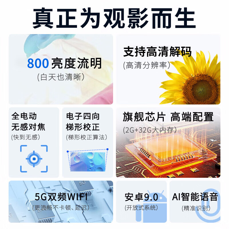 纽曼V9 投影仪家用 家庭影院 卧室音响超高清智能白天宿舍投影机