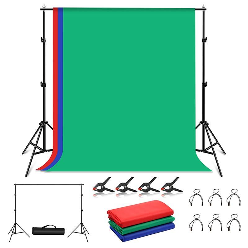 PULUZ胖牛 2x2m 背景架 横杆摄影灯架拍照背景布摄影架 带三张(红/蓝/绿)无纺布背景 PKT5204