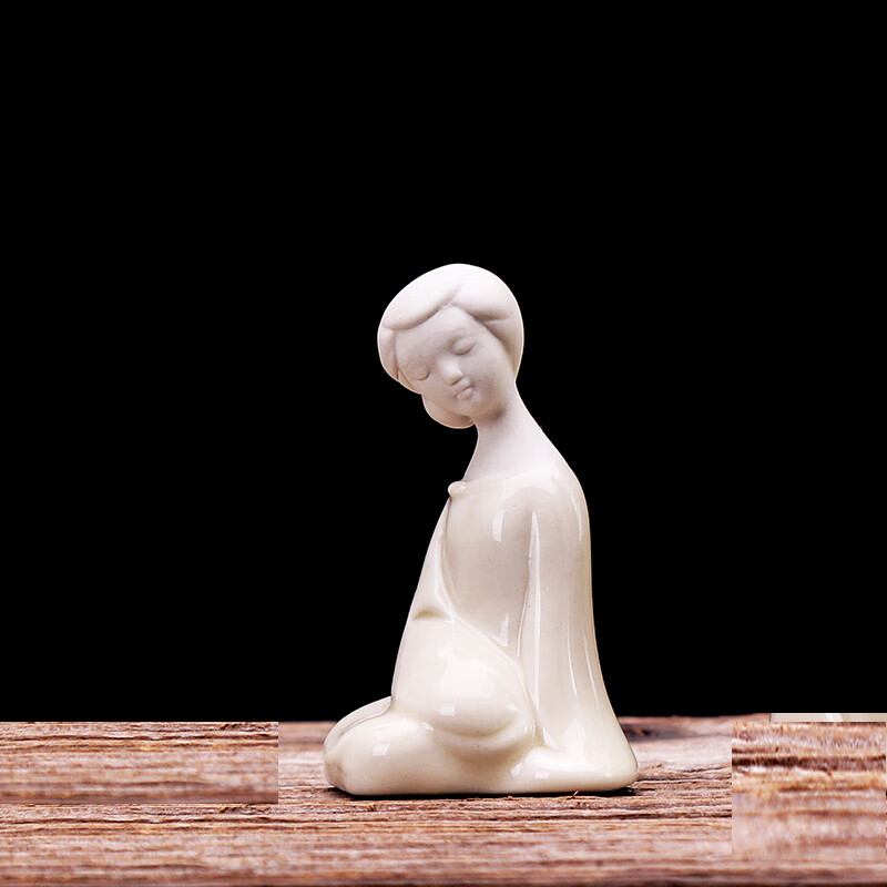 木卫精品陶瓷仕女古典风人物小饰品青瓷侍女茶宠茶玩现代家居中式摆件
