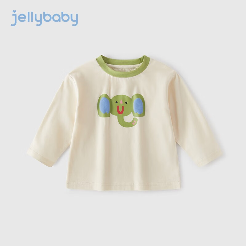 JELLYBABY女童上衣秋装长袖宝宝秋季打底衫衣服2023t恤春秋款男童 杏色 100