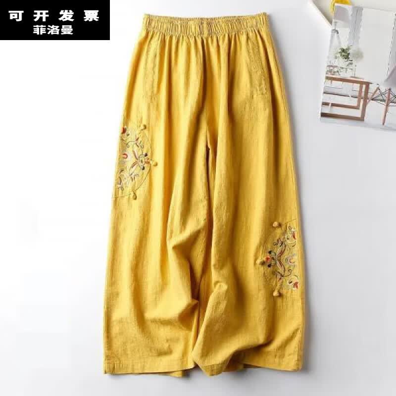 菲洛曼禅服佛系女棉麻夏季中国风休闲裤文艺复古盘扣阔腿裤禅意茶服 669黄色 L使用感如何?