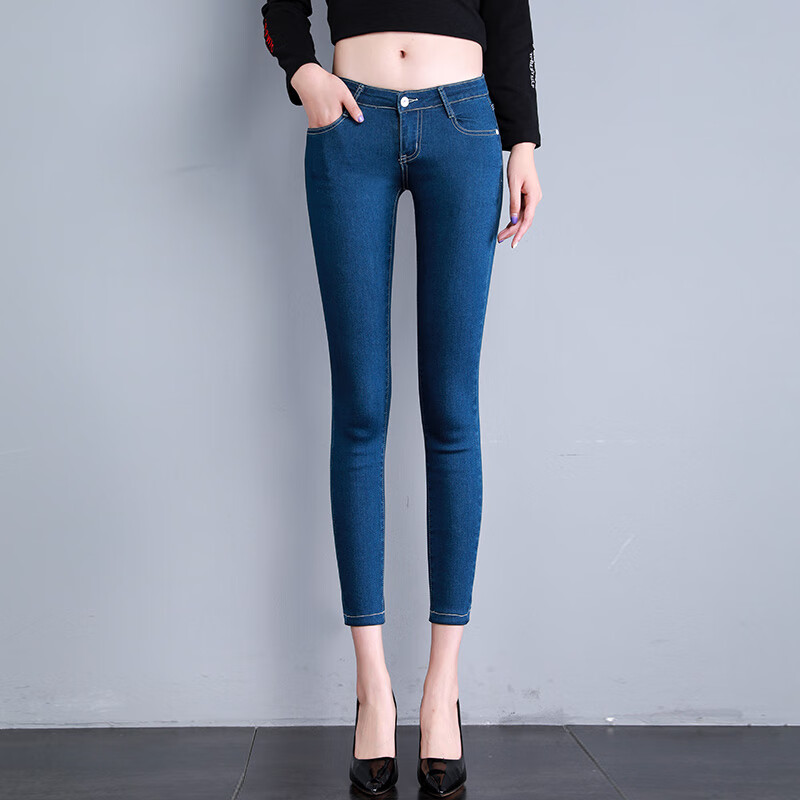嘉钦女式低腰紧身高弹力牛仔裤春秋新款小脚裤女九分修身显瘦百搭女裤