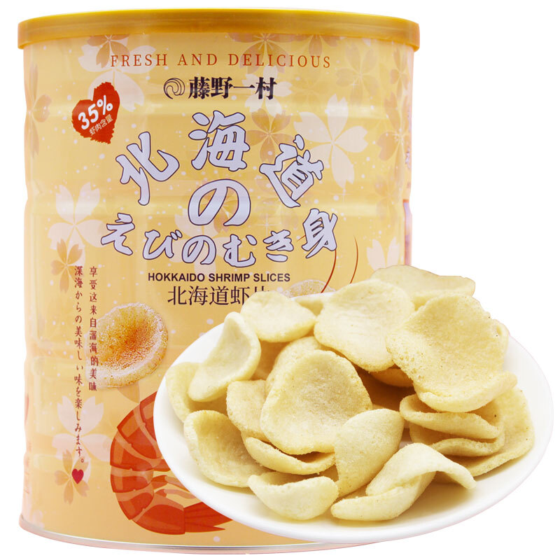 5折5折 藤野一村北海道虾片 88g*6罐 日本风味日式原味鲜虾片儿童零食