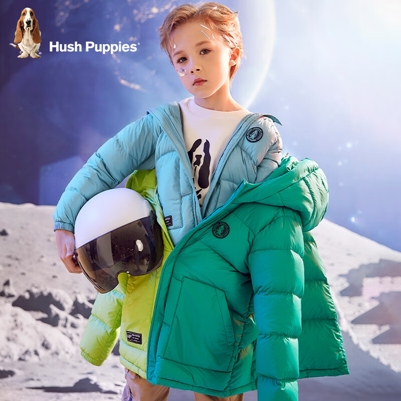 暇步士(Hush Puppies)童装儿童男女童冬装新款舒适保暖简洁款羽绒服 亮果绿 170 cm