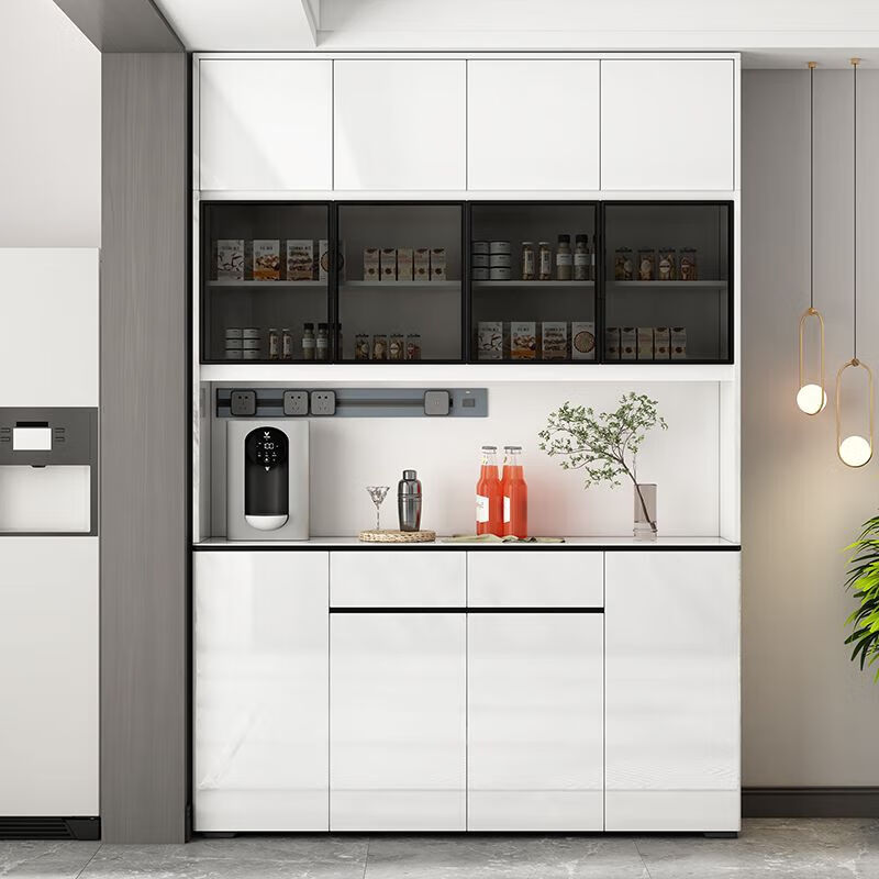 家用白色靠墙一体置物柜酒柜餐厅厨房餐边柜子 白色低柜长120 高87cm