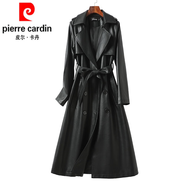 皮尔卡丹（pierre cardin）海宁皮衣女绵羊皮真皮外套2023年新款春秋季气质中长款真皮风衣针 黑色 3XL 建议140-155斤怎么看?