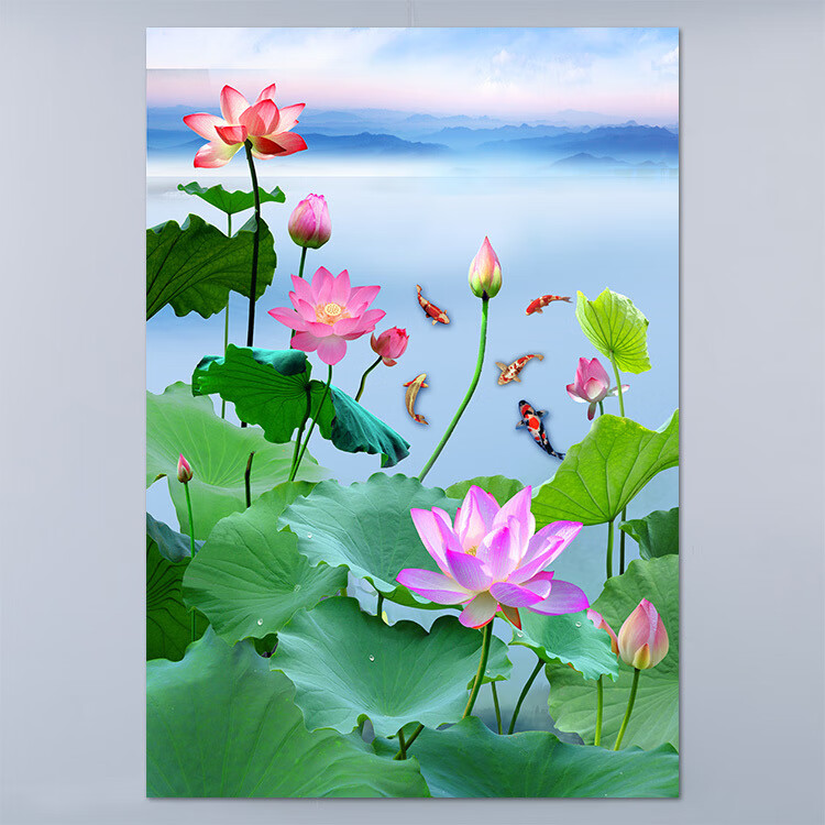 画墙贴山水风景鲤鱼招财壁画图锦鲤 背胶(背面带胶,撕掉可贴) 61×40
