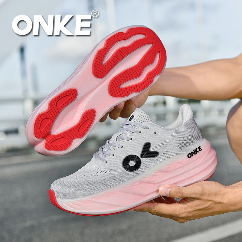 ONKE德国欧克跑步鞋男女款轻便透气厚底缓震防滑耐磨百搭休闲跑步鞋男 赛博红 38