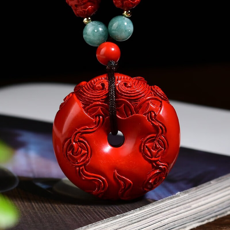 高含量朱砂红砂貔貅平安扣吊坠吉祥挂件男女情侣款项链挂坠