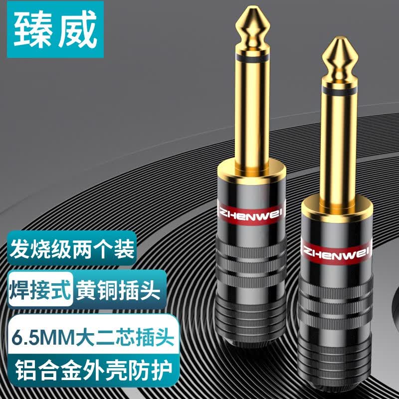 臻威（ZHENWEI）6.5mm插头 大二芯/大三芯6.35mm接头专业音频头 话筒线对录线接头焊接 焊接式6.35MM大二芯音频插头（两个装）
