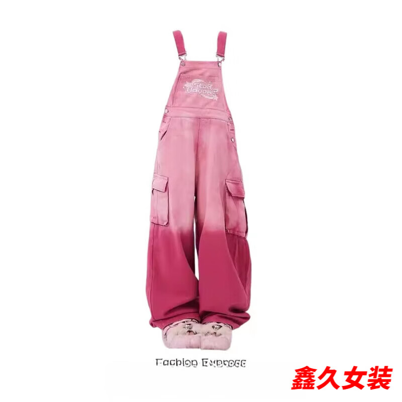 美安嘉奶fufu減齡設(shè)計(jì)感趣味小狗背帶褲女夏季新款日系可愛連體長褲 粉色漸變優(yōu)質(zhì)版 XL