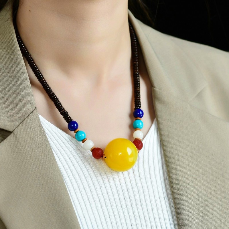 今传福天然满蜜蜜蜡散珠 俄料鸡油黄单珠无孔吊坠 diy多宝手链项链配