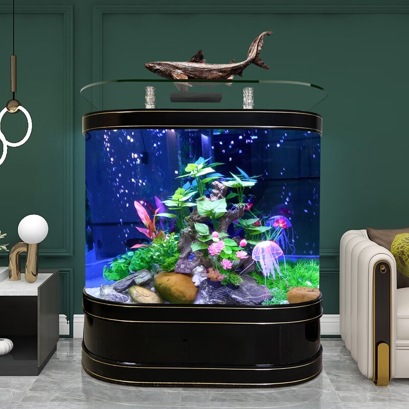 瑞龙(ruilong)鱼缸水族箱双圆形玻璃金鱼缸落地家用客厅中大型办公室