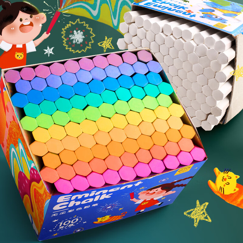 金值100支彩色粉笔多色无毒黑板报专用儿童家用幼儿园涂鸦教学无尘粉尘白色普通六角环保鲜艳教师软灰尘怎么看?