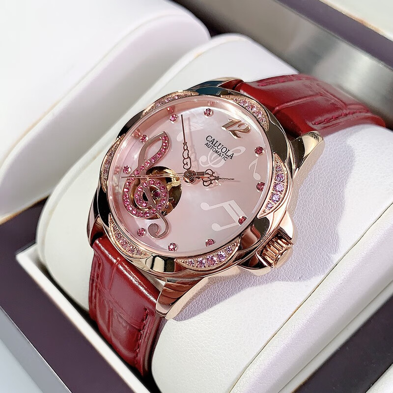 卡罗莱(caluola)手表女音符镂空机械表女钢带女士手表生日情人节礼物