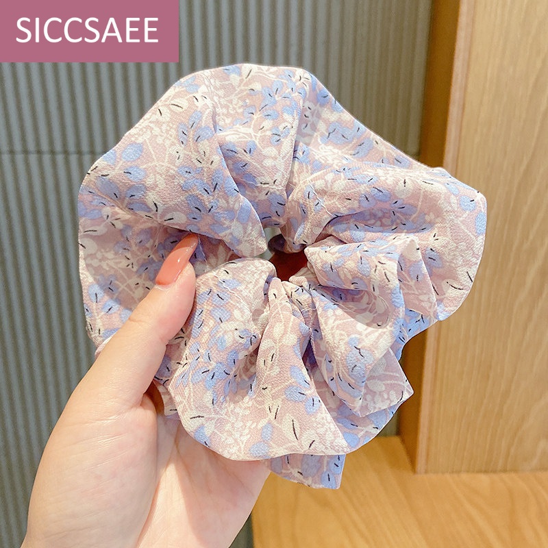 siccsaee 超仙紫色碎花发带女绑发飘带发绳蝴蝶结头饰大肠发圈皮筋扎