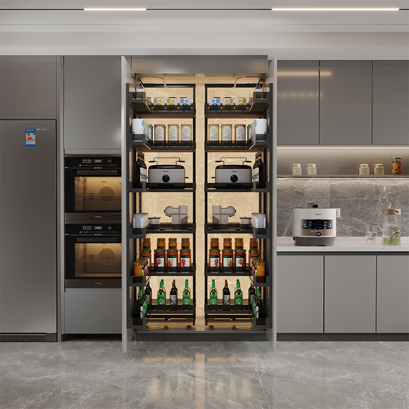 施韵令高柜拉篮厨房橱柜大怪物多层联动置物架开门式零食储藏收纳餐边