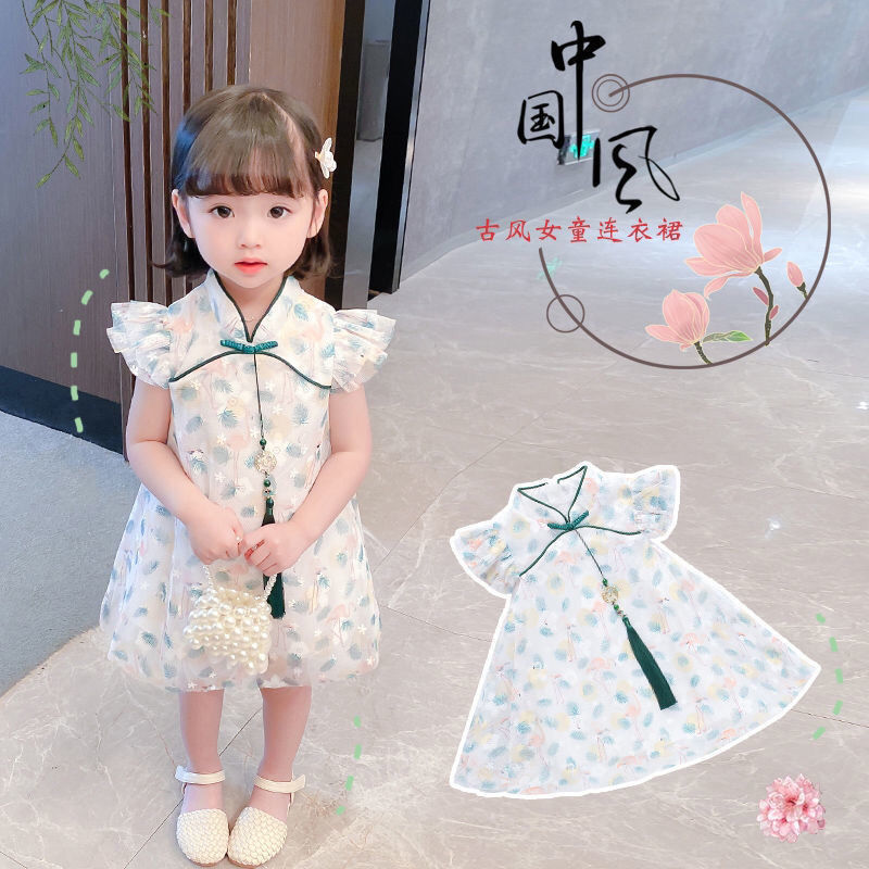 女童夏一岁小儿童裙子唐装衣服婴儿中国风连衣裙宝宝汉服夏 绿色旗袍
