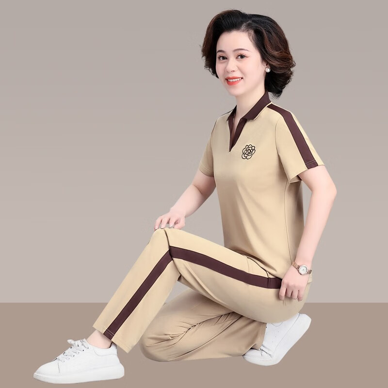 宝多芬(baoduofen)品牌中年妈妈夏装休闲运动服套装女洋气短袖t恤中