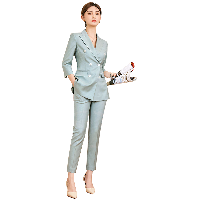 芭妃娅高级感西装外套西服套装女春秋网红时尚休闲职业装女神范正装 藏蓝色西装+裤子 L