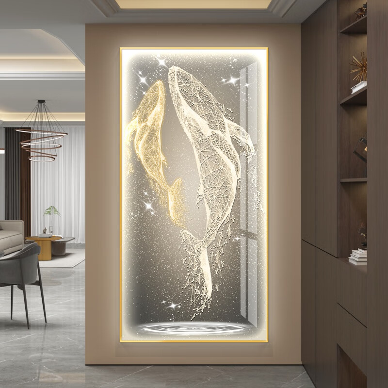 鲸鱼寓意玄关装饰画抽象轻奢现 sku-01-kf1-鱼跃龙门 50*100 高贵金色