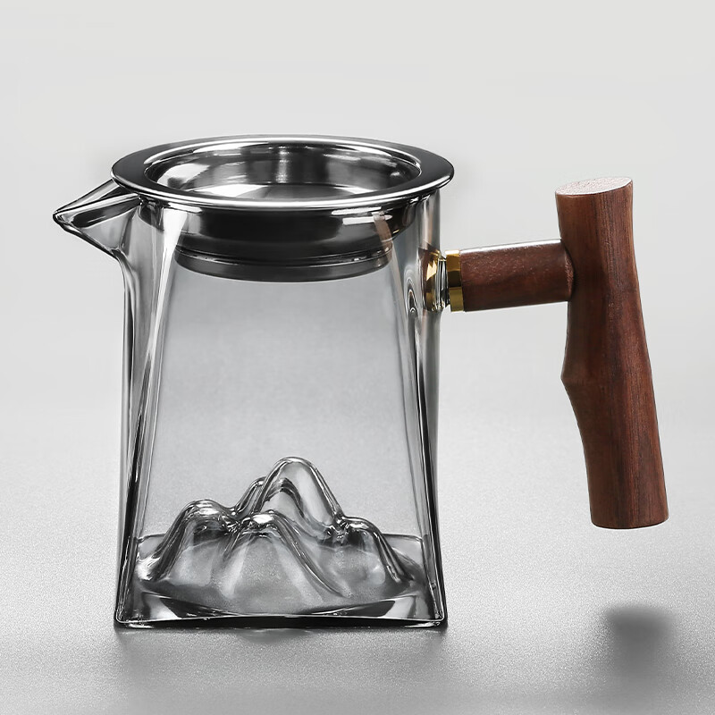 舒趣乐玻璃杯透黑木把加厚耐热茶具分茶器茶漏一体茶海 透黑公杯350ml