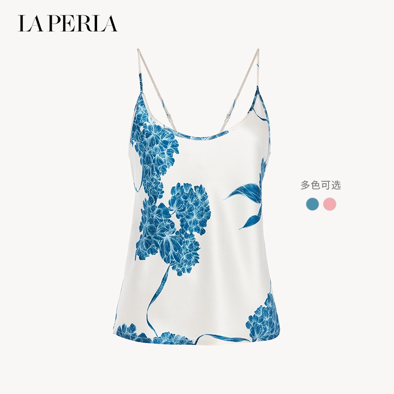 la perla女士silk奢华真丝绸缎绣球印花睡衣 w244 白/灰蓝色 1/s