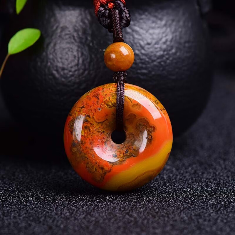 君恩战国红玛瑙平安扣吊坠配件项链佛珠背云 约25*8毫米(直径*厚度)一