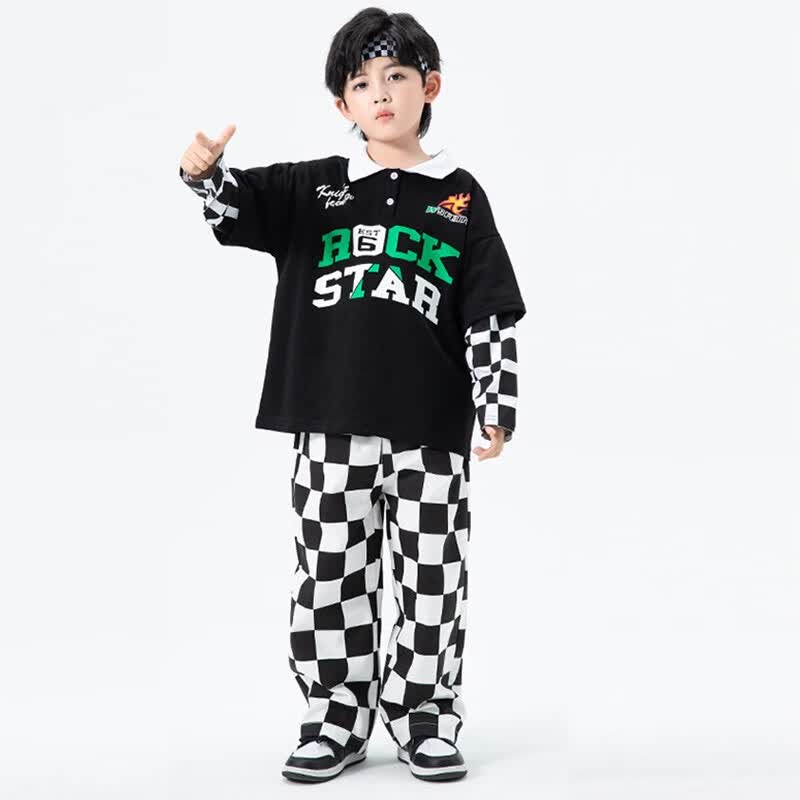 魅乐凯街舞儿童潮服秋男童嘻哈套装女童个性潮牌假两件少儿hiphop演出服 黑衣+格子裤+发带 140（建议身高140厘米左右）高性价比高么？