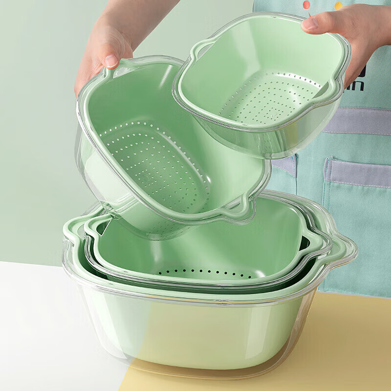加度沥水篮塑料双层加厚洗菜盆厨房客厅家用洗水果篮淘米神器置物架
