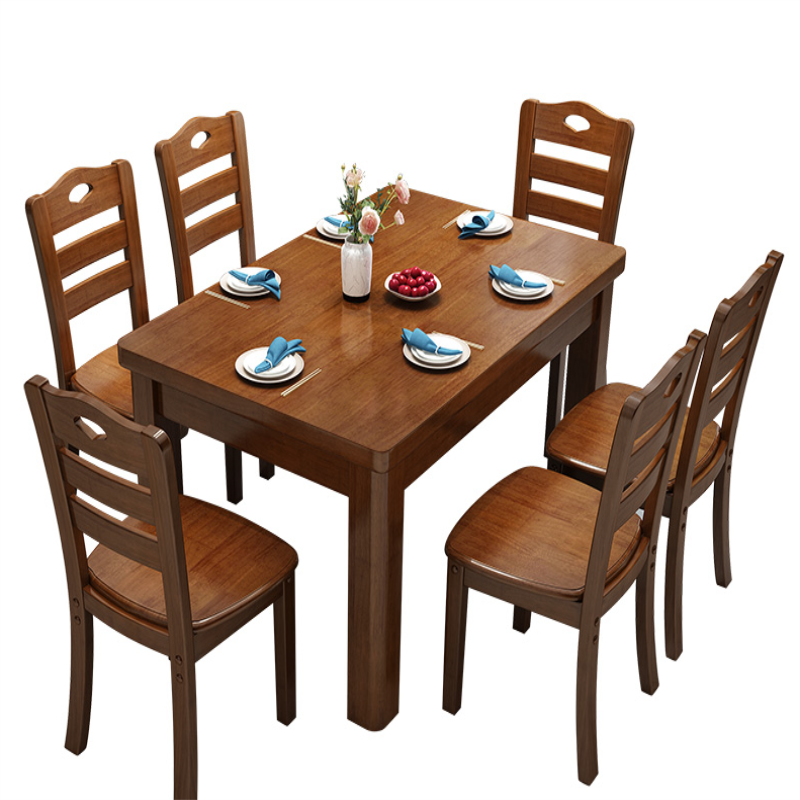 实木餐桌椅组合饭桌家用歺桌中小户型吃饭桌子木质新中式长方形西餐小餐桌六人套装现代简约 1.2米一桌四椅【颜色请备注】（三色可选） 加厚板材