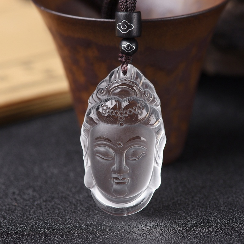 卫城天然白水晶观音头像吊坠观音菩萨佛像项坠男女水晶项链挂件