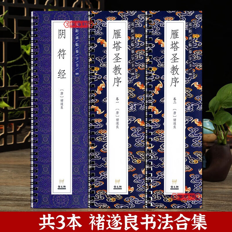 学海轩 共3本全文 雁塔圣教序 阴符经唐褚遂良楷书毛笔字帖书法临摹原碑原帖简体旁注褚体毛笔书法墨迹本近距离临摹字卡练习卡