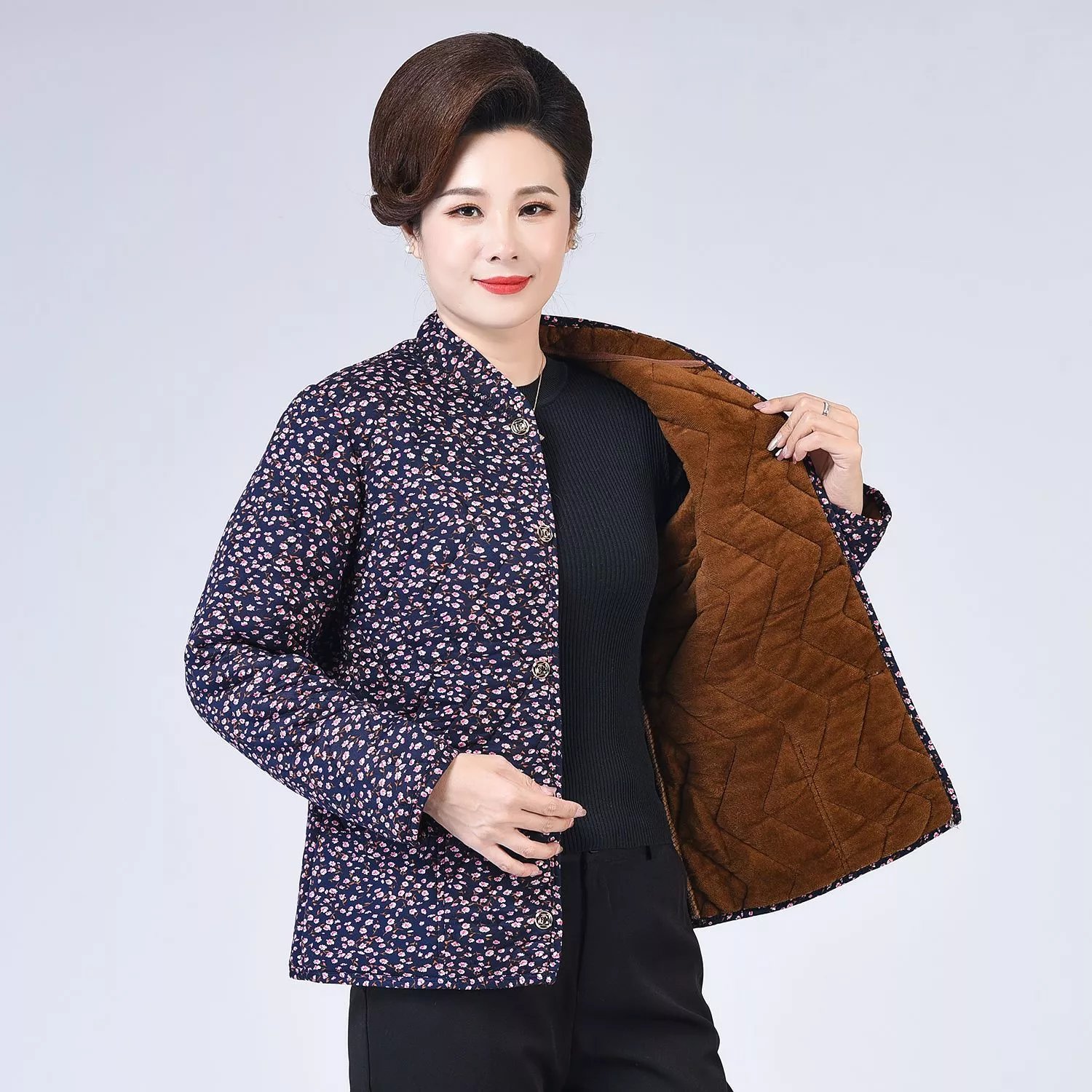 中凡智中老年人驼绒棉衣女加绒加厚秋冬季妈妈装大码外穿小棉袄居家