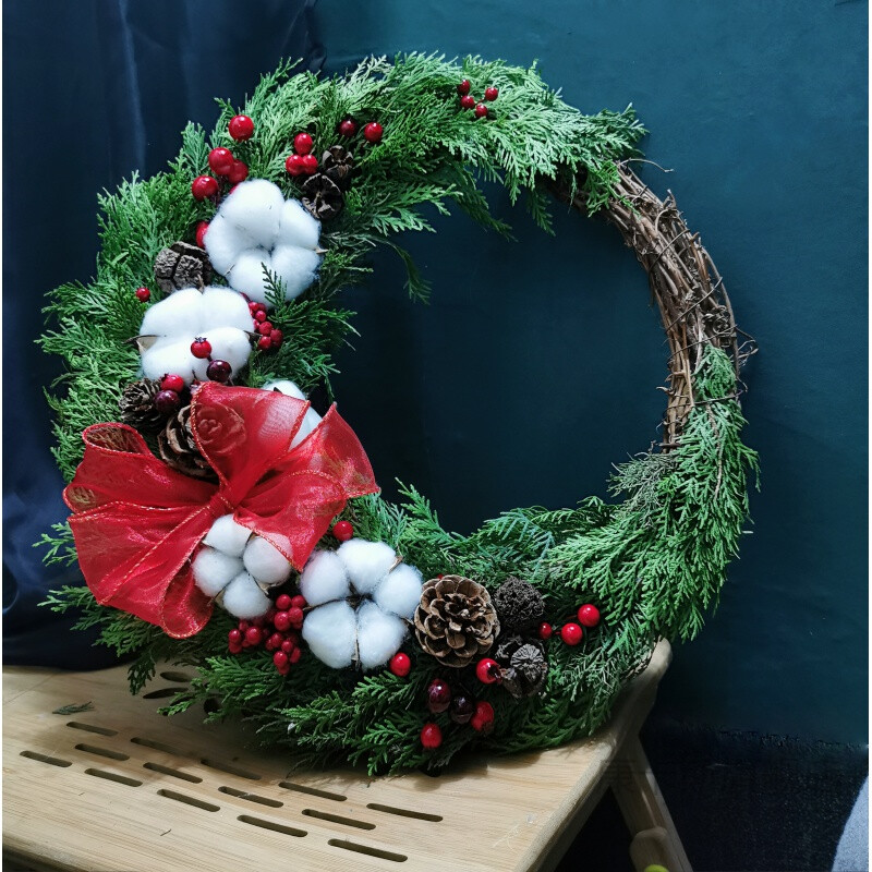 圣诞花环门挂圣诞节装饰品装饰圣诞藤圈永生花环圣诞节门挂饰干花礼物